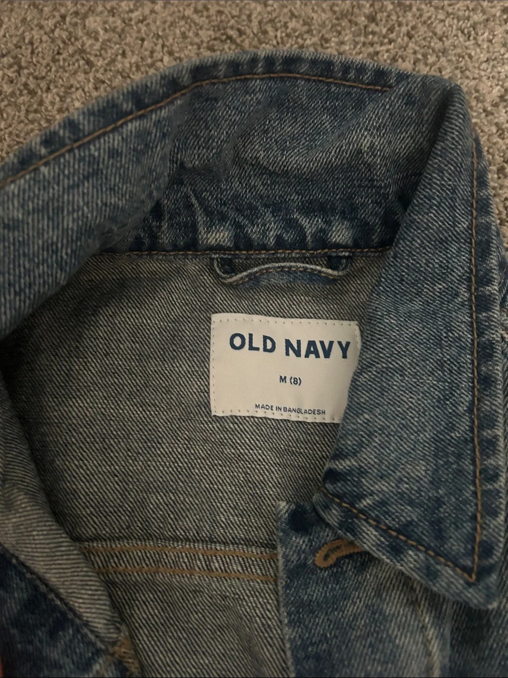Old Navy Blue Distressed Denim Jacket with Smiley Patch